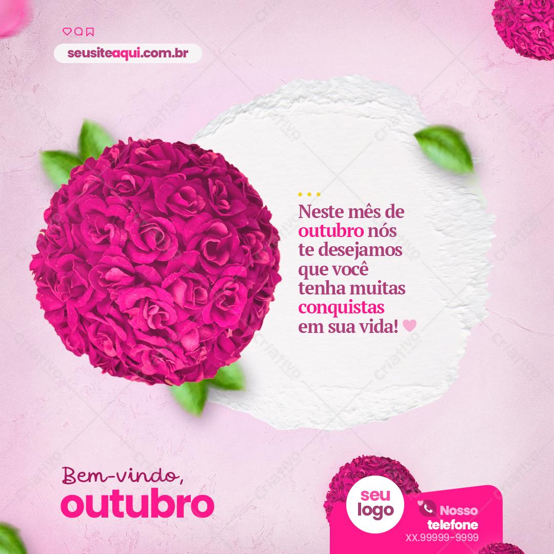 Post para Redes Sociais Boas Vindas Outubro PSD Editável