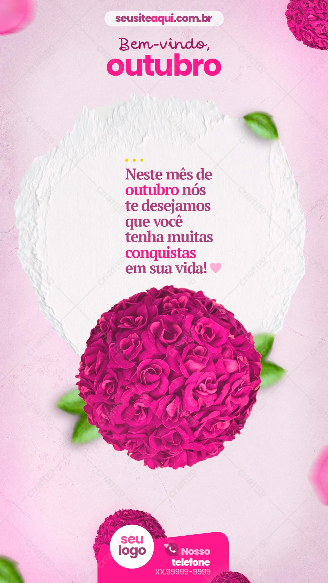 Post para Instagram Boas Vindas Outubro PSD Editável