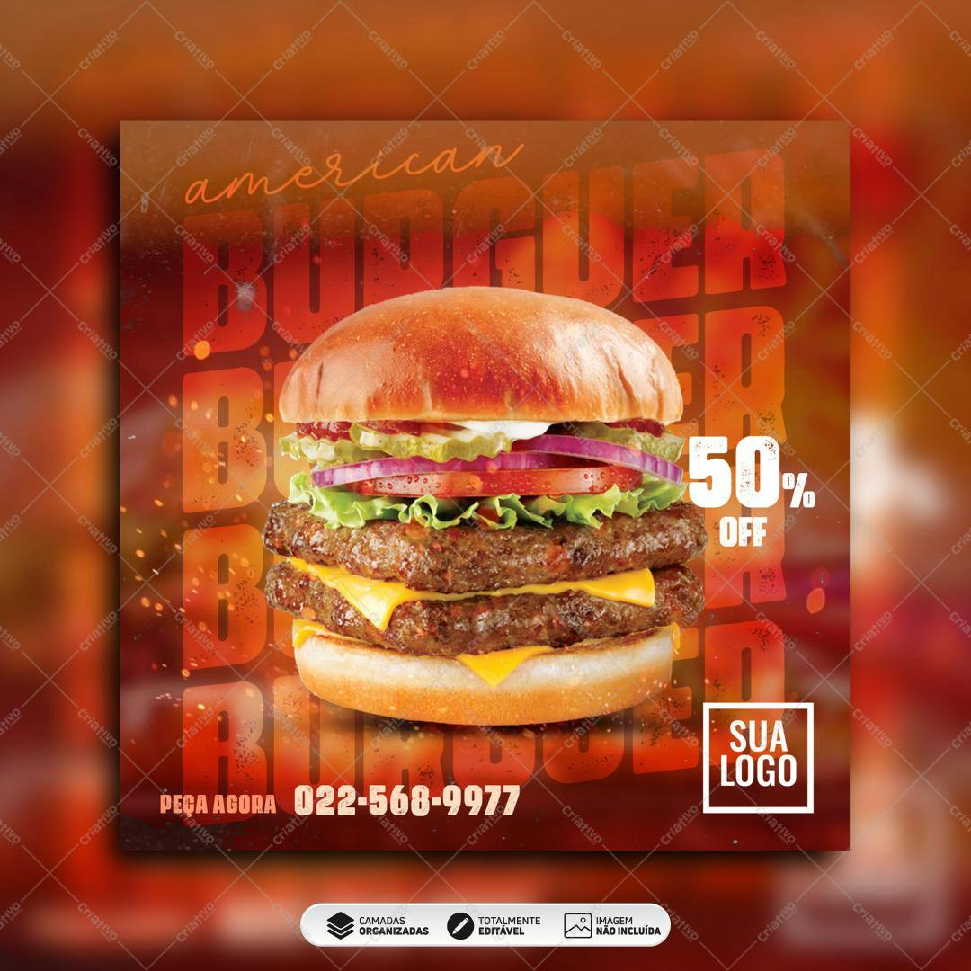 Flyer para Promoção de Hambúrguer Americano PSD Editável