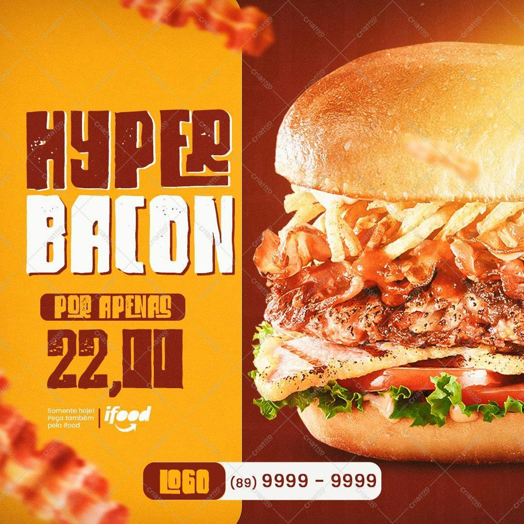 Cardápio de Hambúrguer com Bacon e Batata Palha PSD Editável