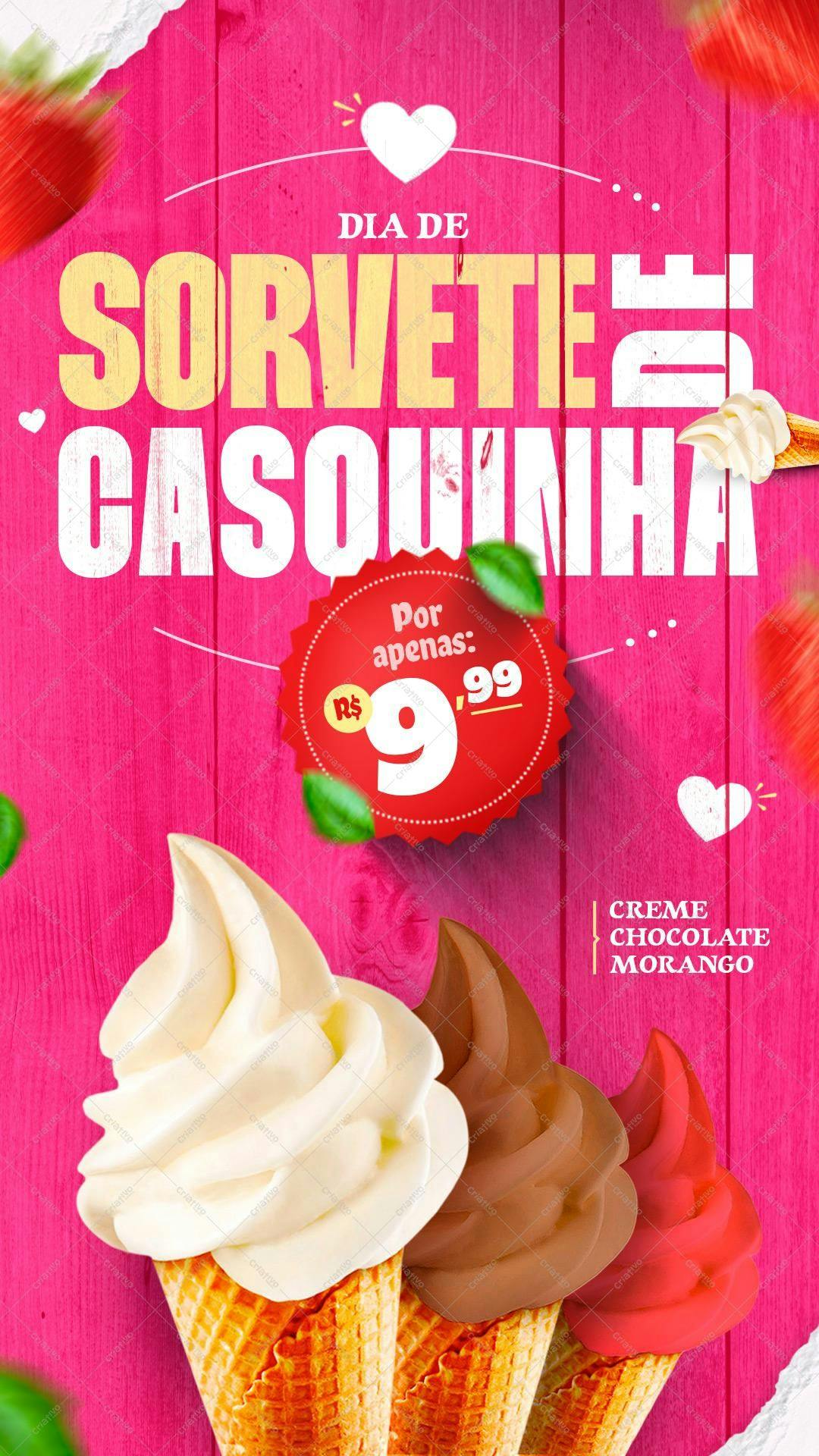 Flyer para Dia de Sorvete Casquinha PSD Editável