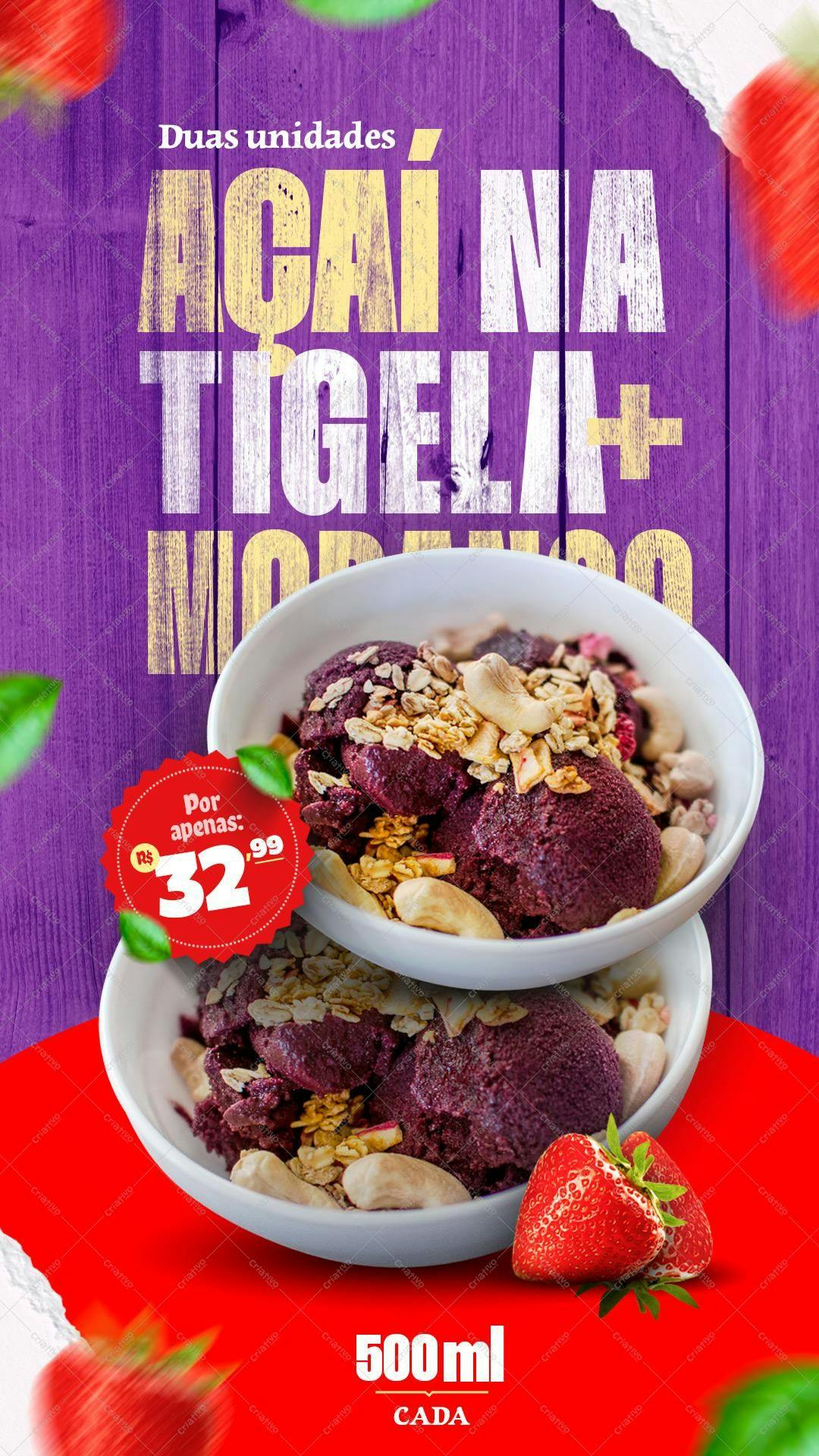 Cardápio Açaí na Tigela PSD Editável