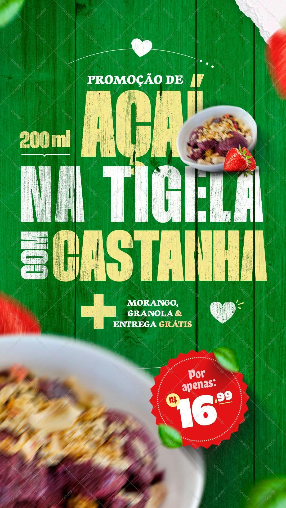 Flyer para Promoção de Açaí na Tigela PSD Editável