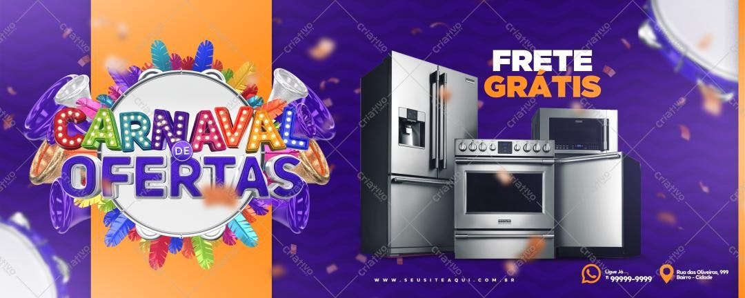 Banner Carnaval de Ofertas Eletrodomésticos PSD Editável