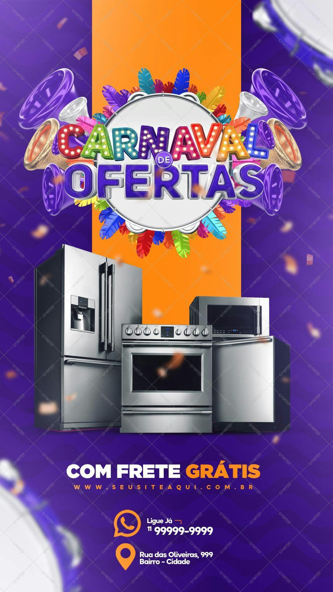 Flyer Carnaval de Ofertas com Eletrodomésticos PSD Editável