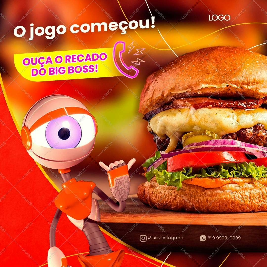Template de Post para Redes Sociais com Big Burger PSD Editável