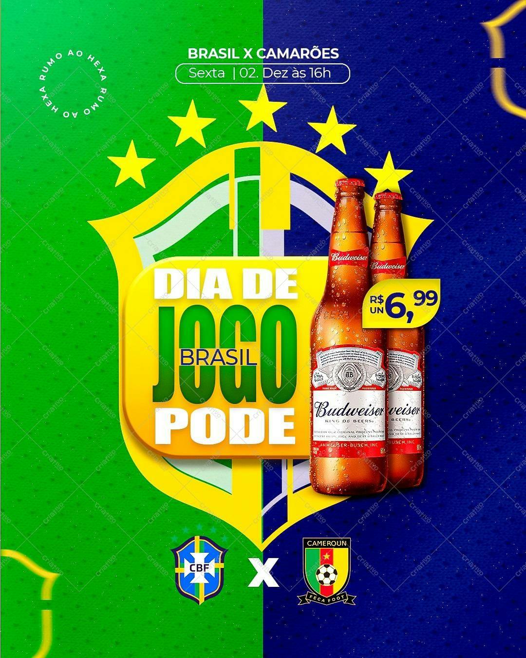 Flyer para Jogo do Brasil x Camarões PSD Editável