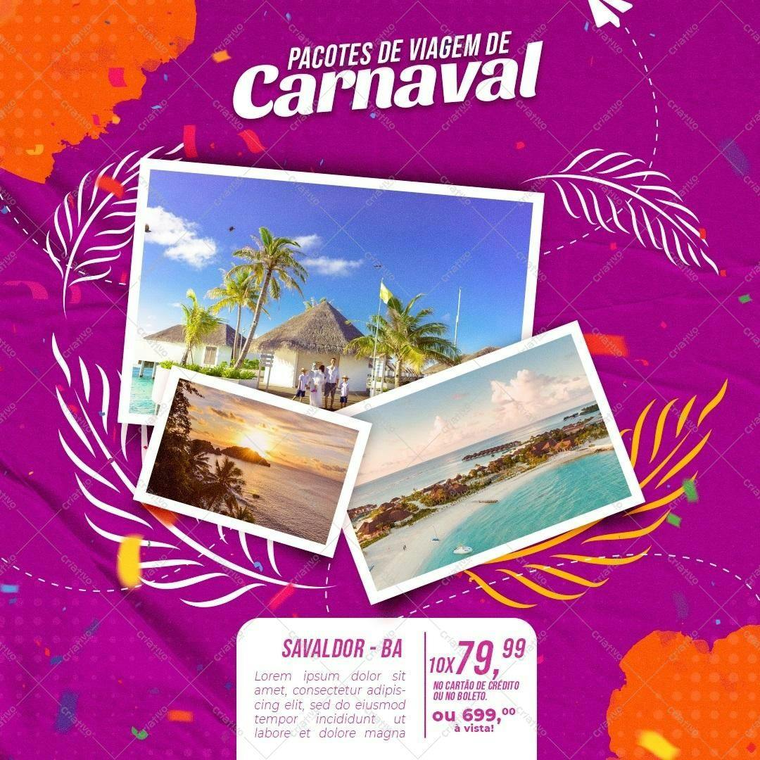 Modelo de Flyer para Pacotes de Viagem de Carnaval PSD Editável