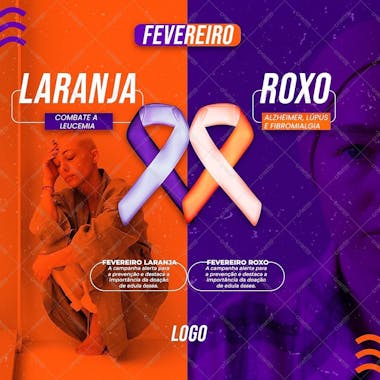 Flyer fevereiro laranja roxo