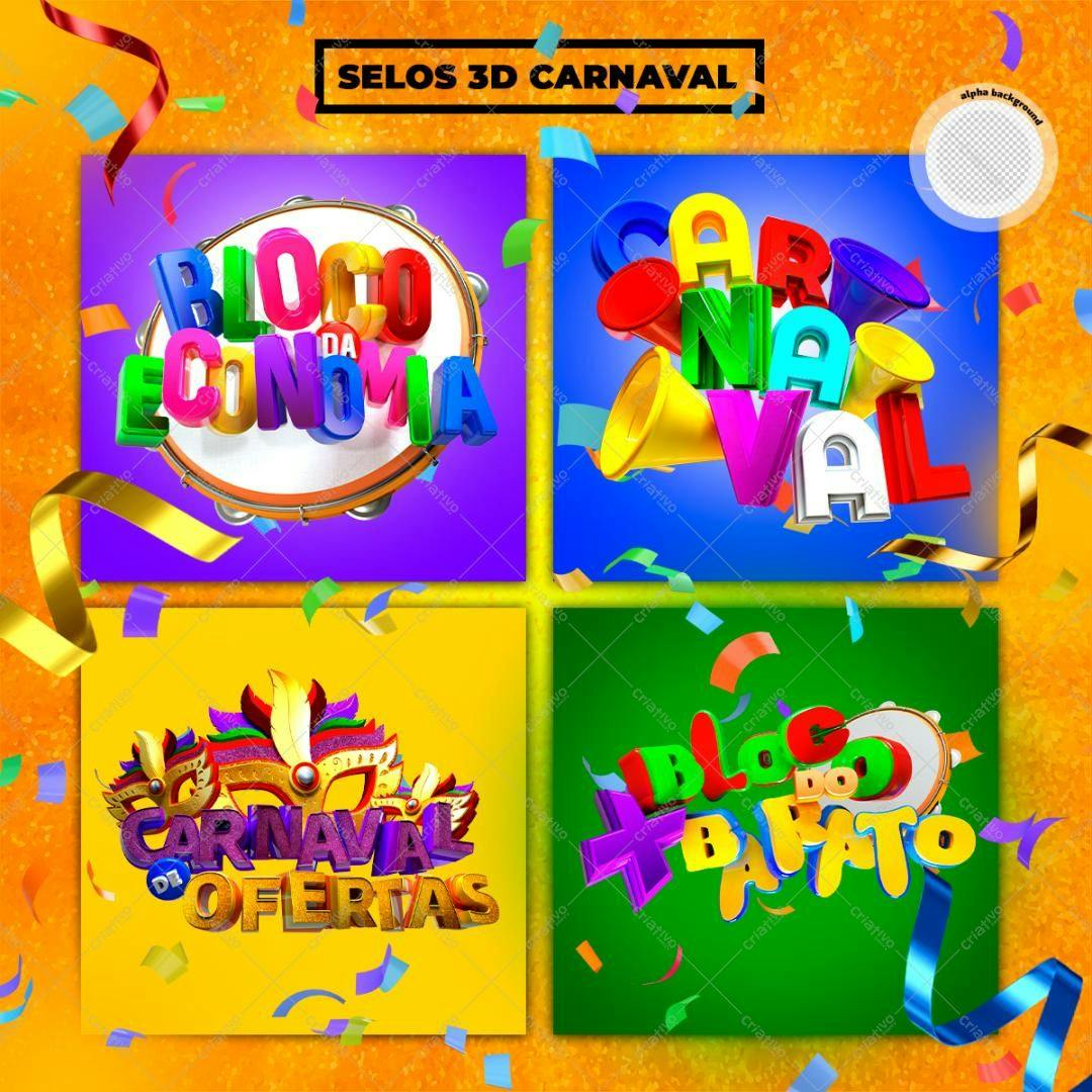 Selo 3D Carnaval Promocional Colorido