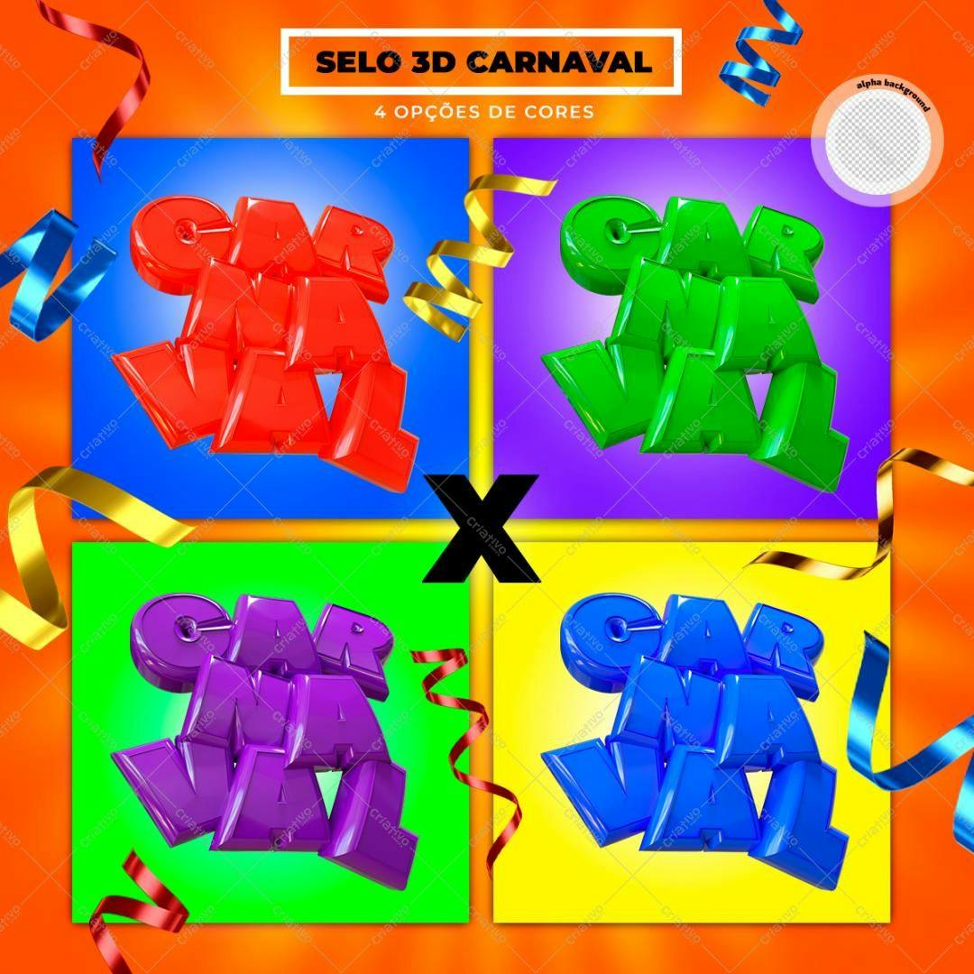Selo 3D Carnaval Vermelho, Verde, Roxo e Azul