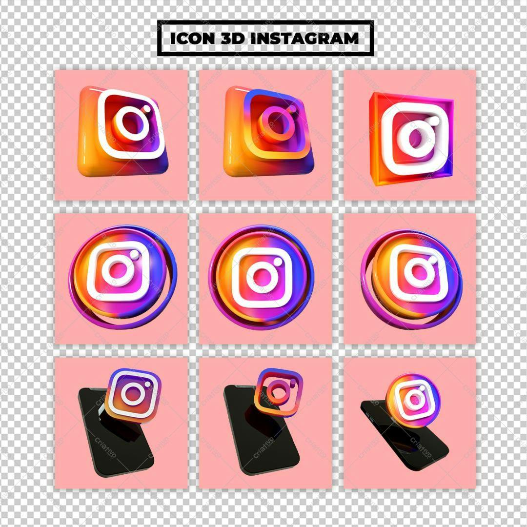 Icone Instagram 3D PNG com fundo transparente