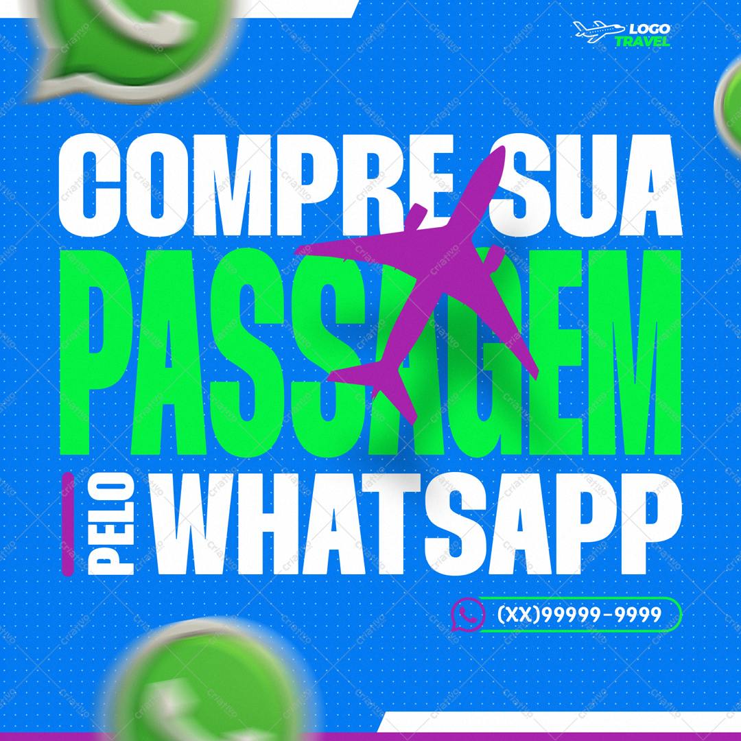 Post para Redes Sociais Compre Passagem pelo Whatsapp PSD Editável