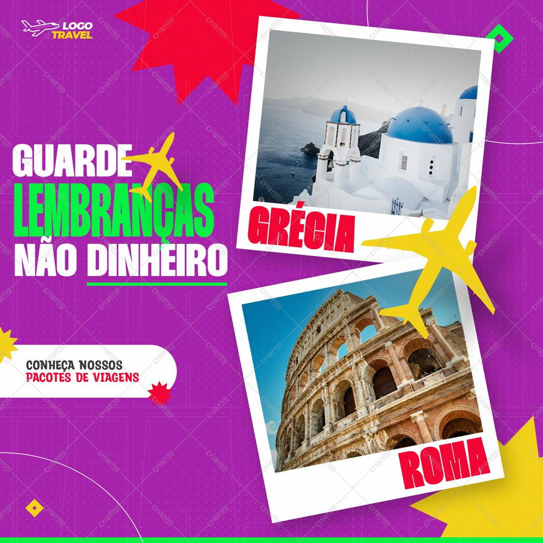 Post para Redes Sociais Promoção Viagens Grécia e Roma PSD Editável
