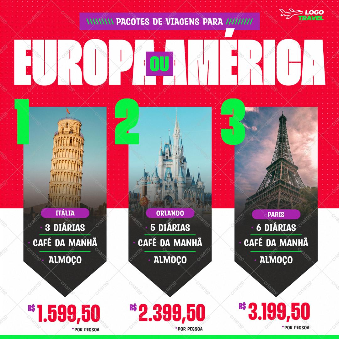 Pacote de Viagens para Europa ou América PSD Editável