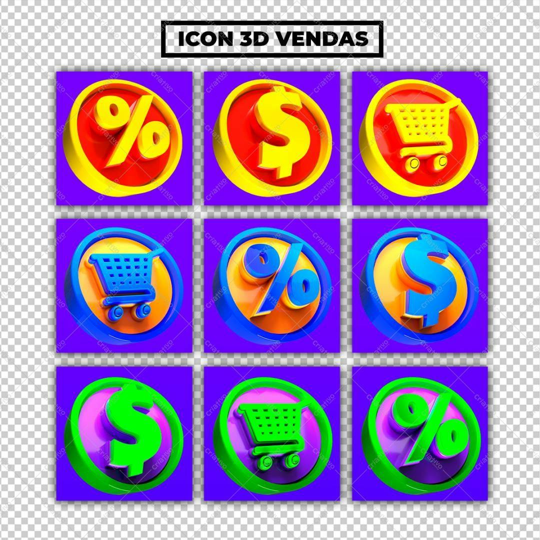 Ícones 3D Vendas PNG com fundo transparente