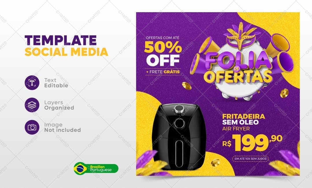 Template de Mídia Social para Carnaval PSD Editável
