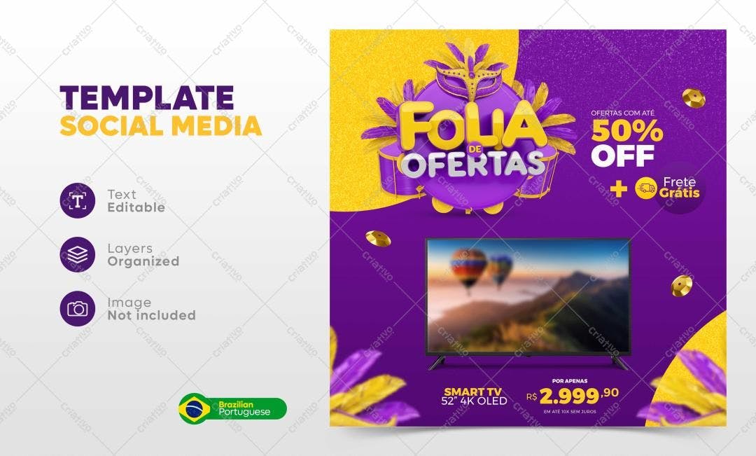 Template de Redes Sociais para Folia de Ofertas PSD Editável
