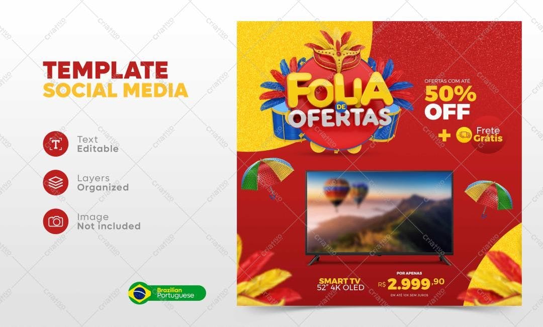 Template de Mídia Social para Carnaval PSD Editável