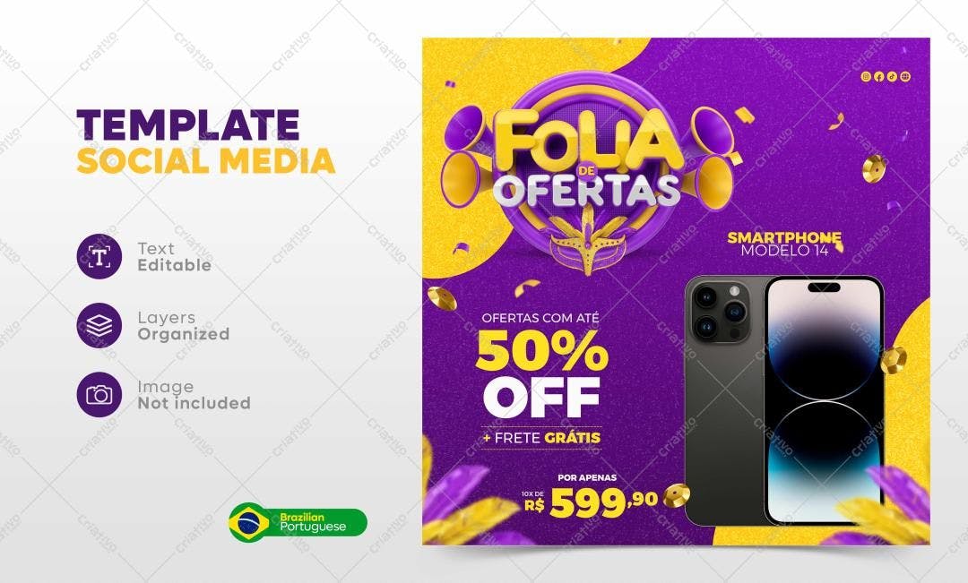 Template de Mídia Social para Promoção Carnaval PSD Editável