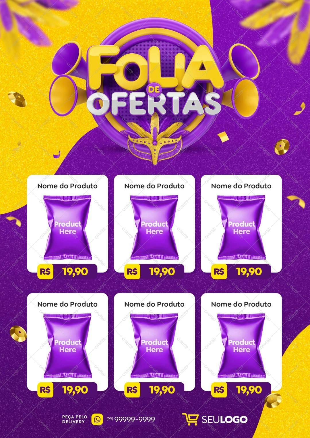 Modelo de Embalagem para Festa de Carnaval PSD Editável