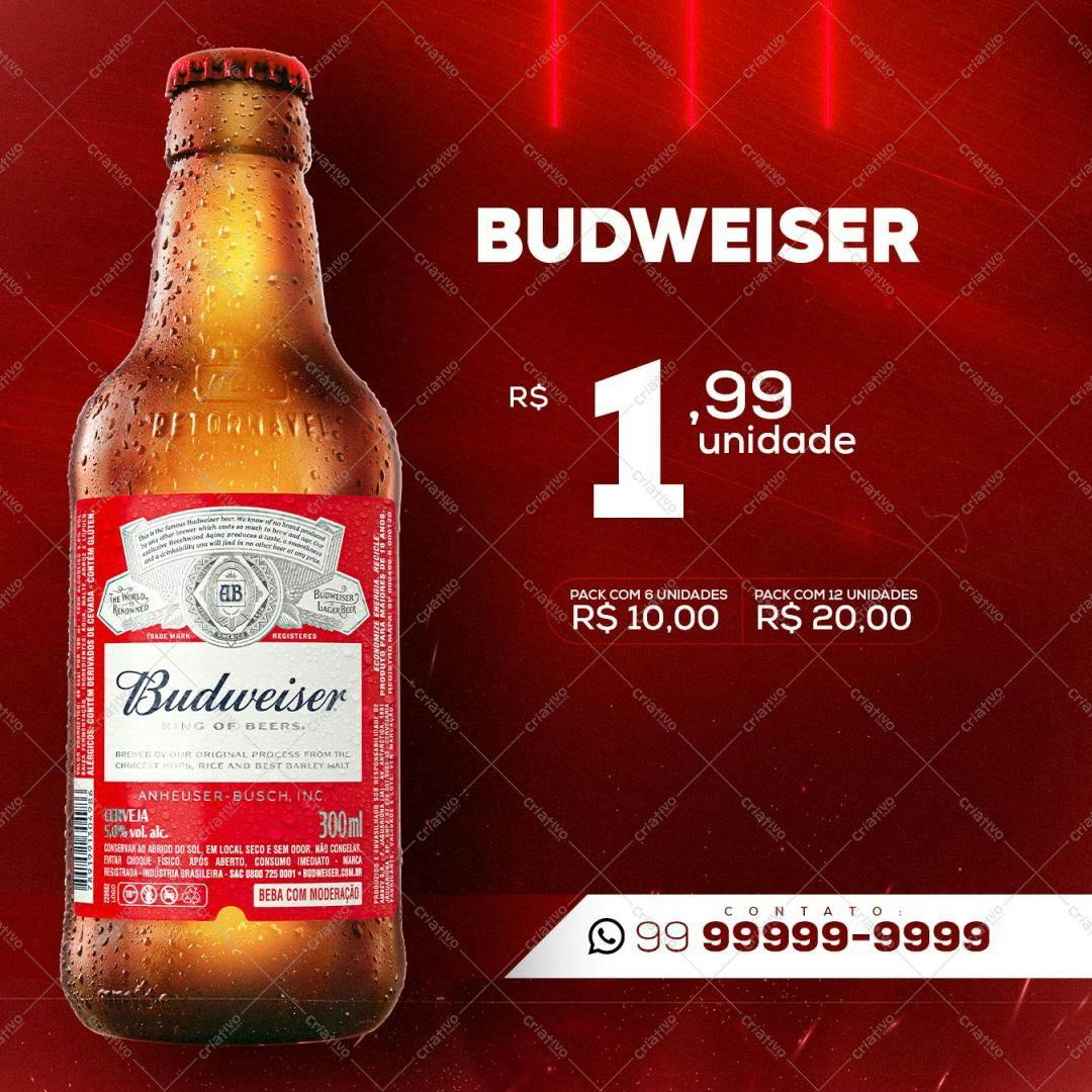 Post de Instagram Cerveja Budweiser PSD Editável