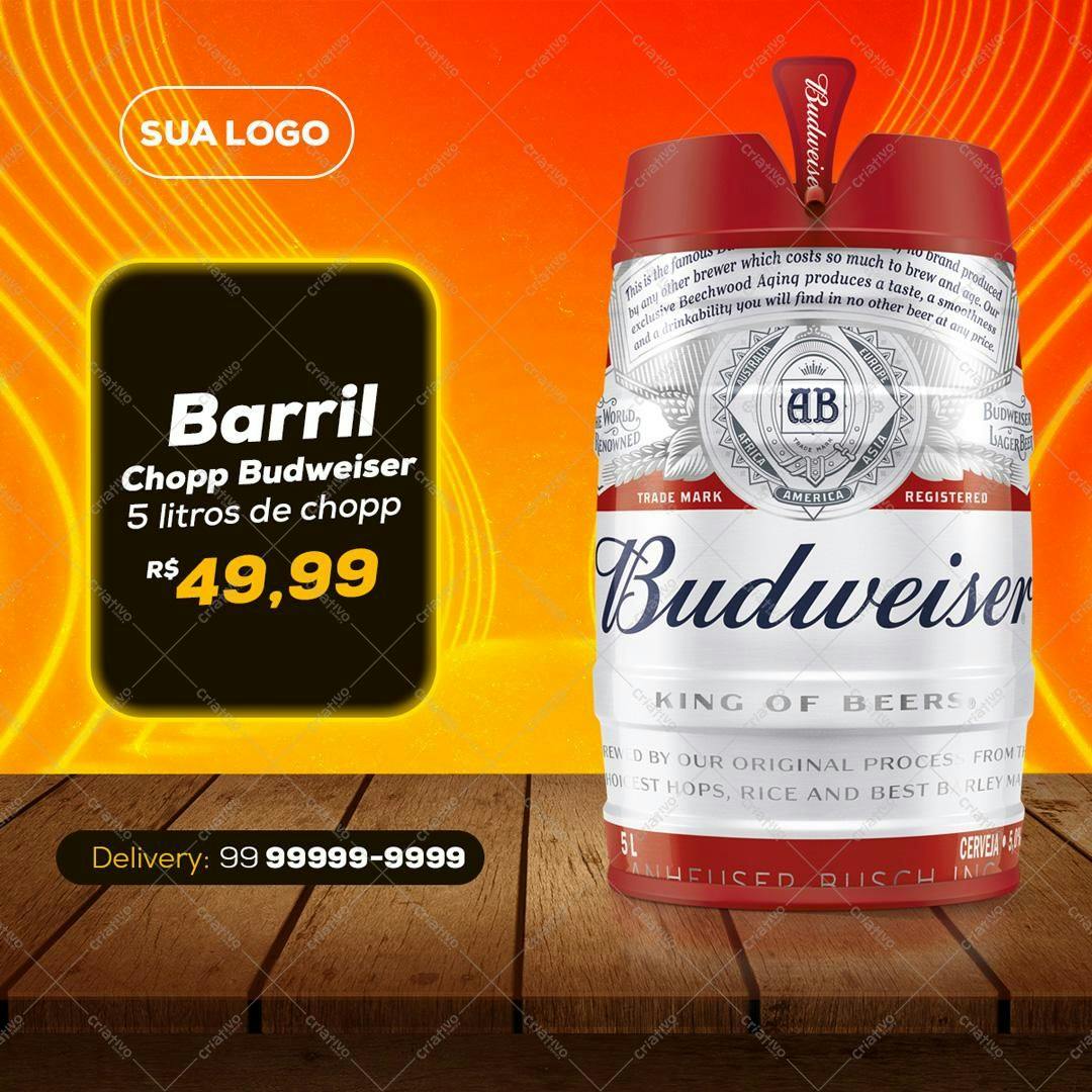 Mockup Barril Chopp Budweiser PSD Editável