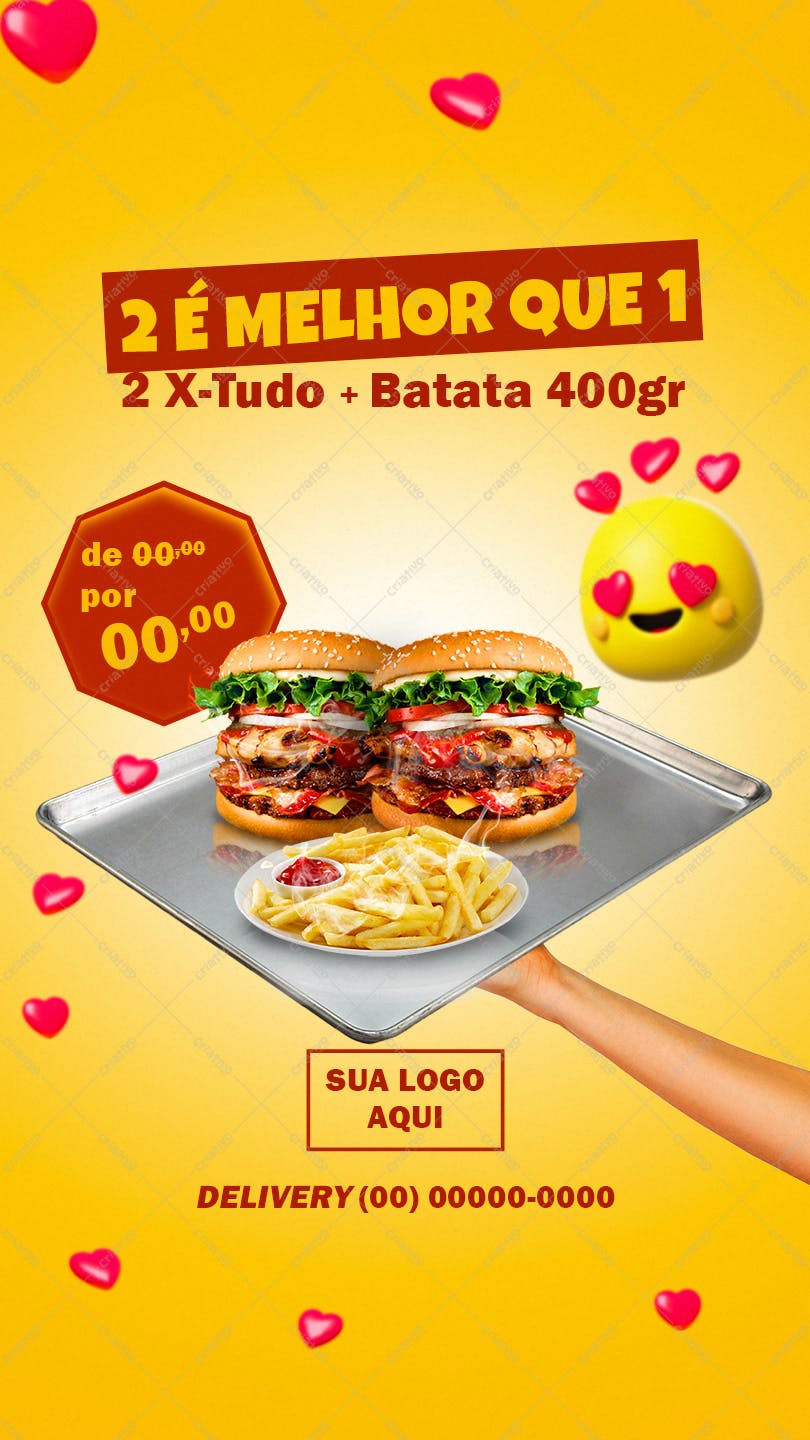 Cardápio de Lanchonete com Promoção de X-Tudo PSD Editável