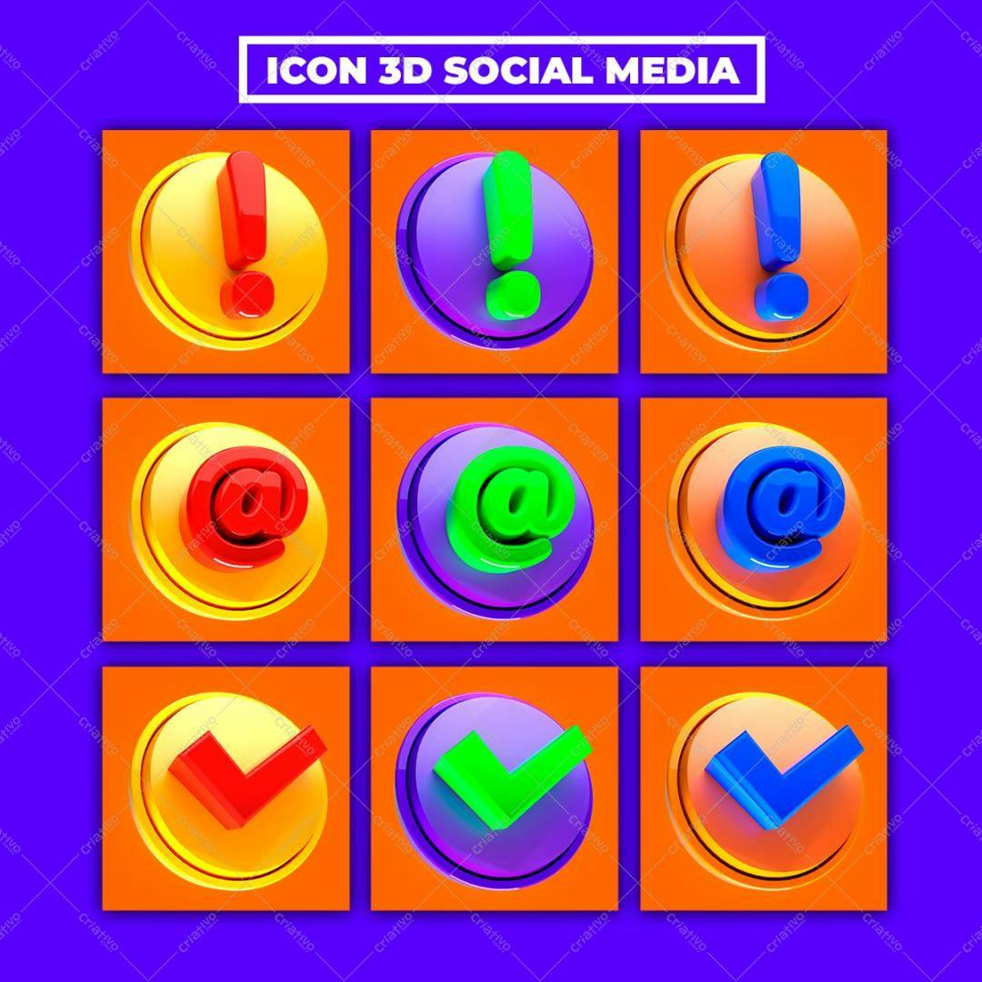 Ícones 3D para Redes Sociais PNG com fundo transparente