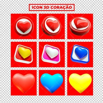 Pacote de ícone coração 3d realista