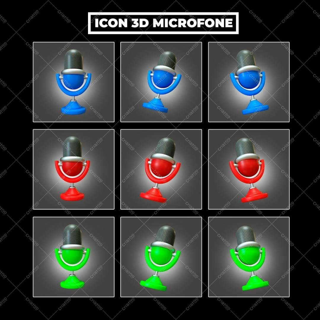 Icone Microfone 3D PNG com fundo transparente