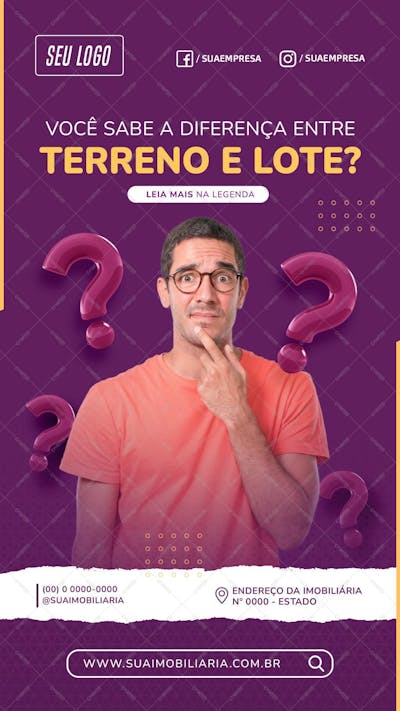 Story - Você Sabe A Diferença Entre Terreno E Lote? - Psd