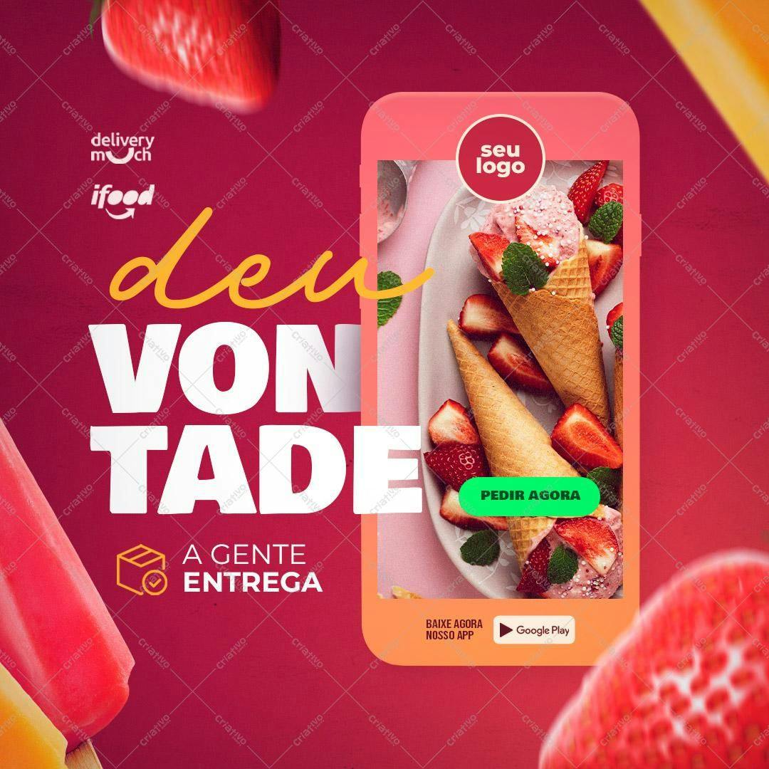 Template de Post para Redes Sociais de Sorveteria PSD Editável
