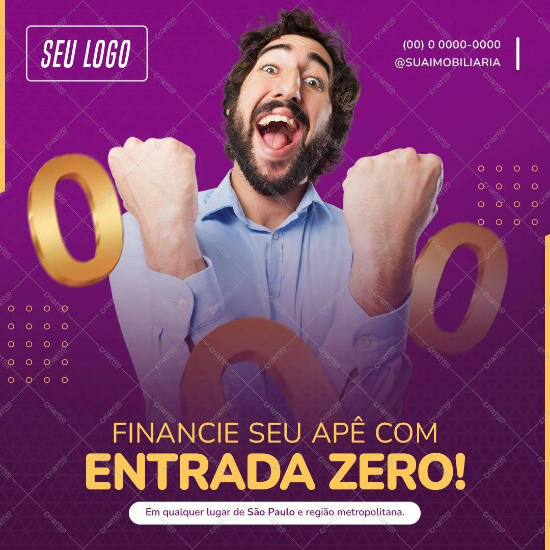 Post para Redes Sociais Imóveis - Entrada Zero PSD Editável