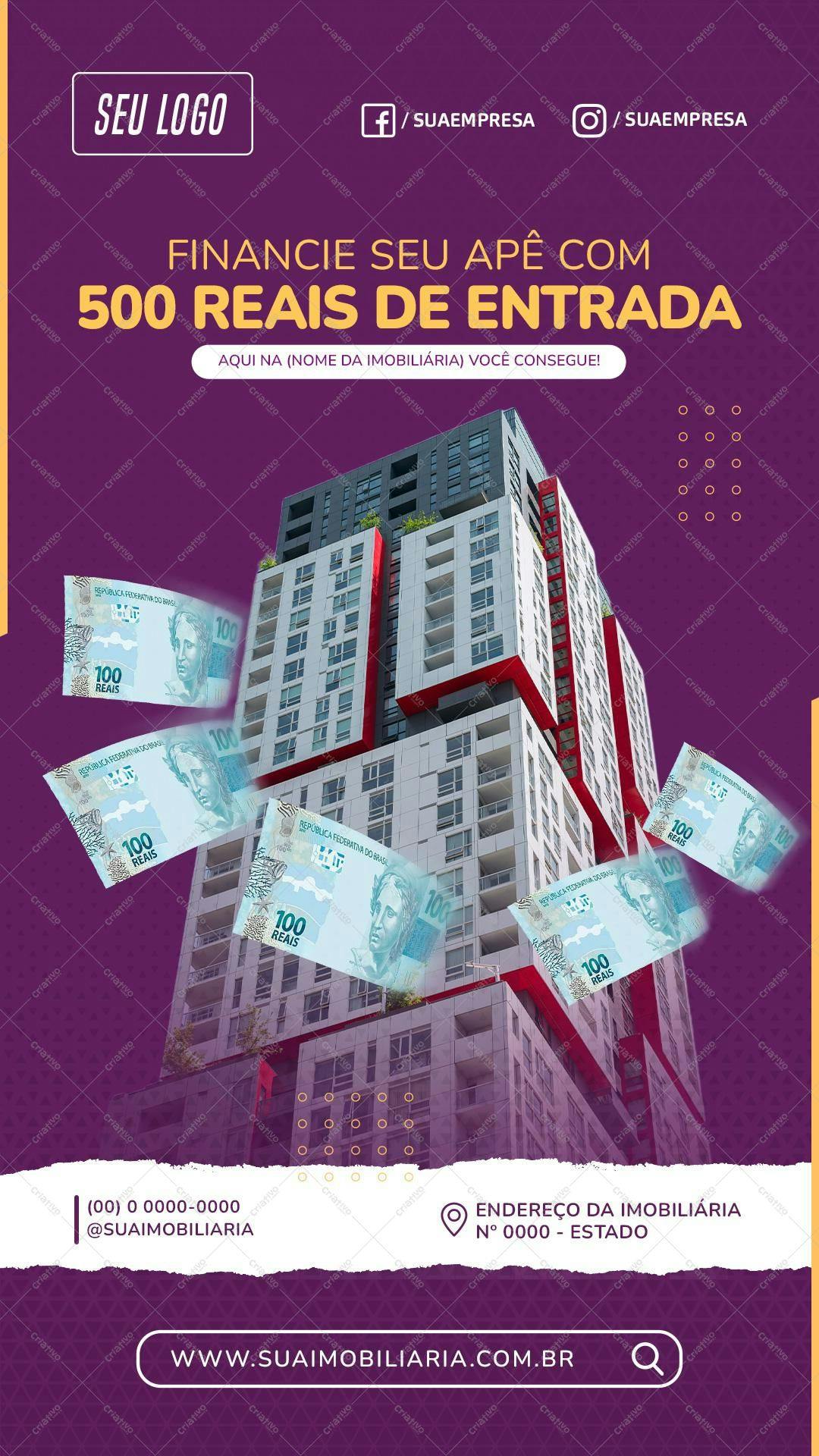Banner Imóveis Financiamento 500 Reais PSD Editável