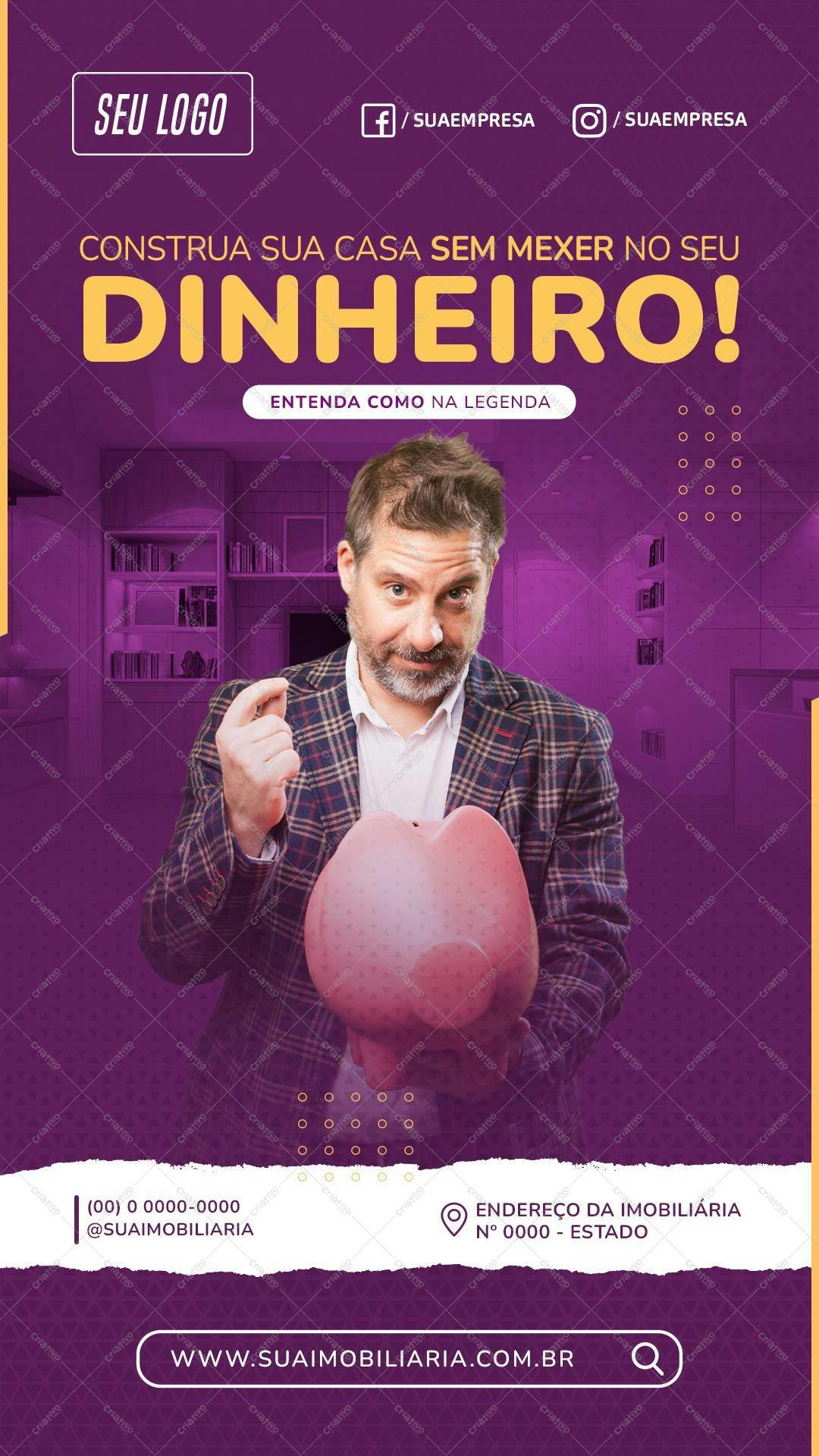 Flyer Imobiliária Construa sua Casa sem Mexer no seu Dinheiro PSD Editável