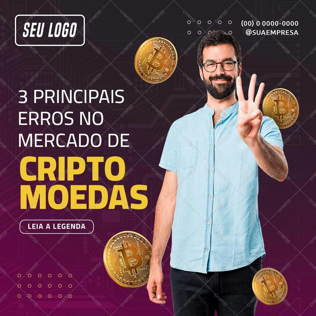 Post para Redes Sociais - 3 Erros em Cripto PSD Editável
