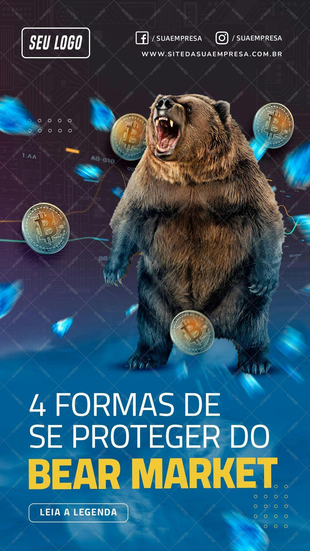 Banner Ursos e Bitcoin para Investimos PSD Editável