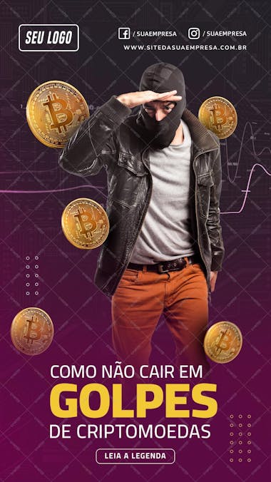 Story como não cair em golpes de criptomoedas psd