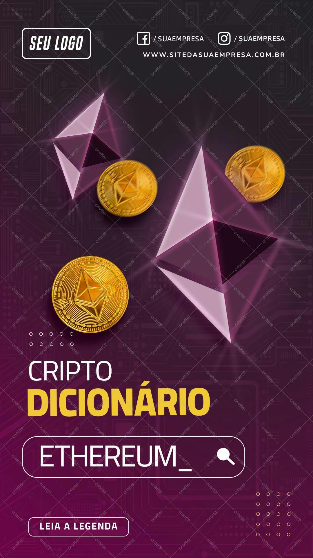 Post para Redes Sociais sobre Criptomoedas Ethereum PSD Editável