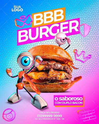 Bbb burger o saboroso com duplo bacon social media psd editavel