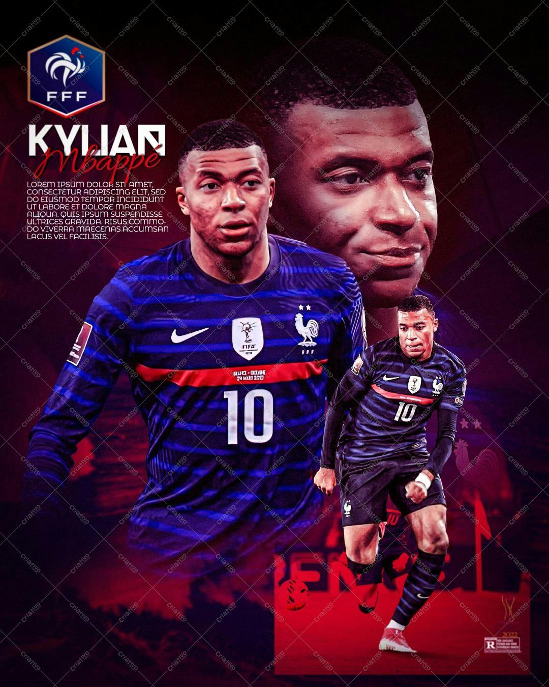 Poster Futebol Kylian Mbappé Copa do Mundo PSD Editável