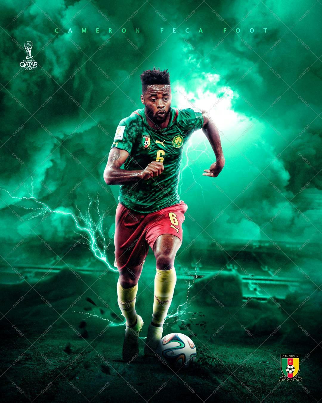 Arte de Futebol com Jogador Camaronês PSD Editável
