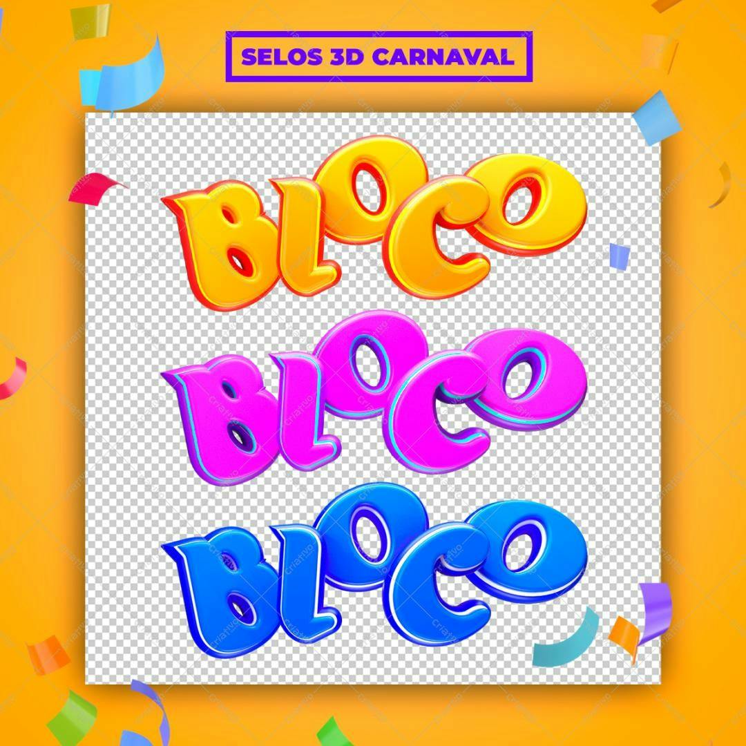 Selo 3D Carnaval bloco colorido brilhante
