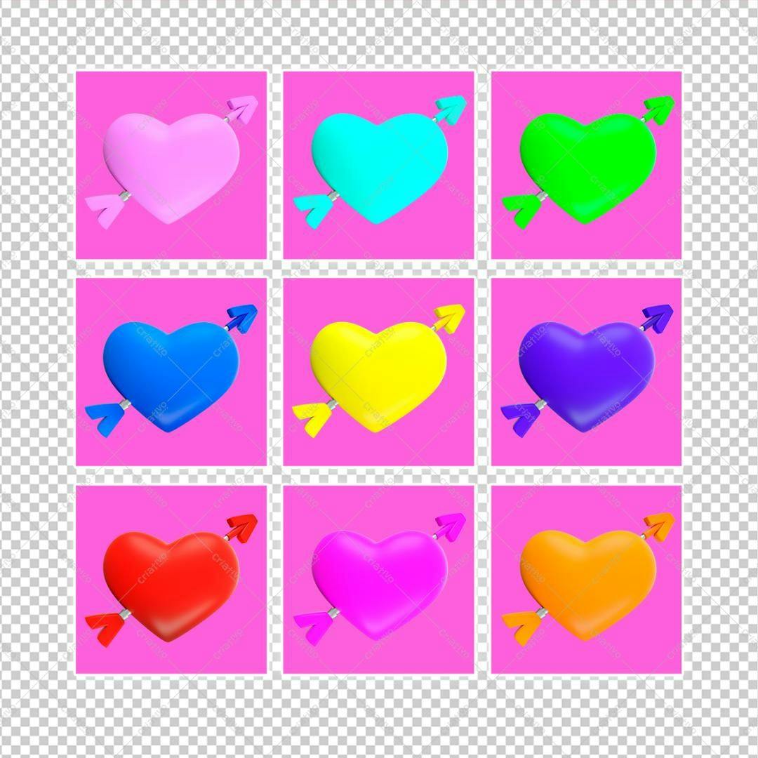 Selo 3D Romântico Amor em Cores Vibrantes