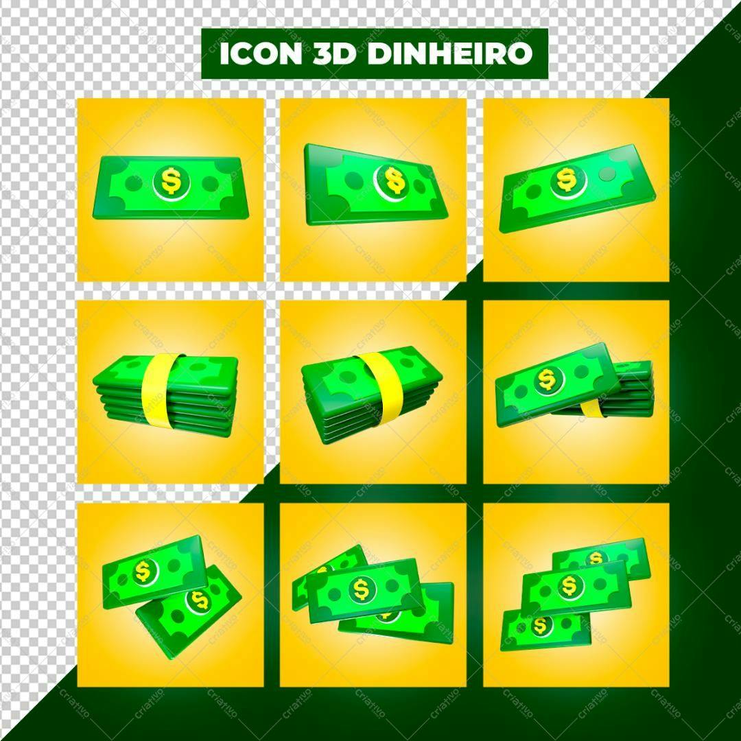 Ícones PNG Dinheiro 3D com fundo transparente