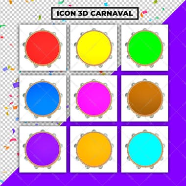 Pacote de ícones pandeiro carnaval 3d