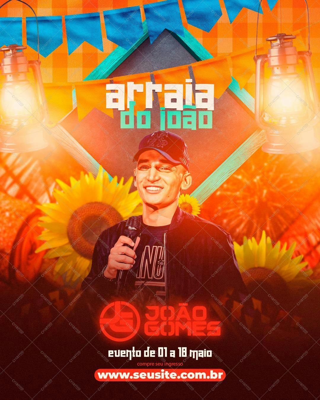 Flyer para Festa Junina com João Gomes PSD Editável
