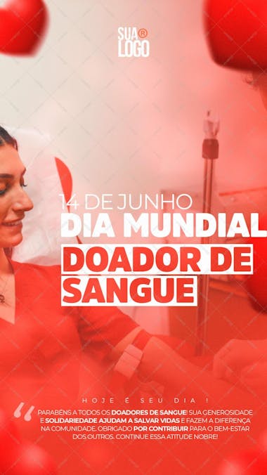 Story dia mundial do doador de sangue 14 de junho social media psd editavel