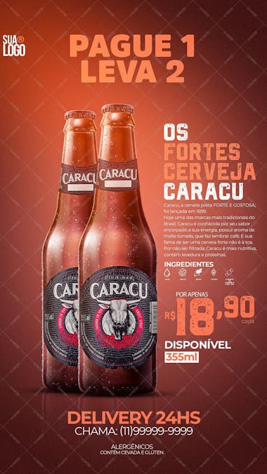 Cervejaria pague 1 leve 2 caracu social media psd editavel